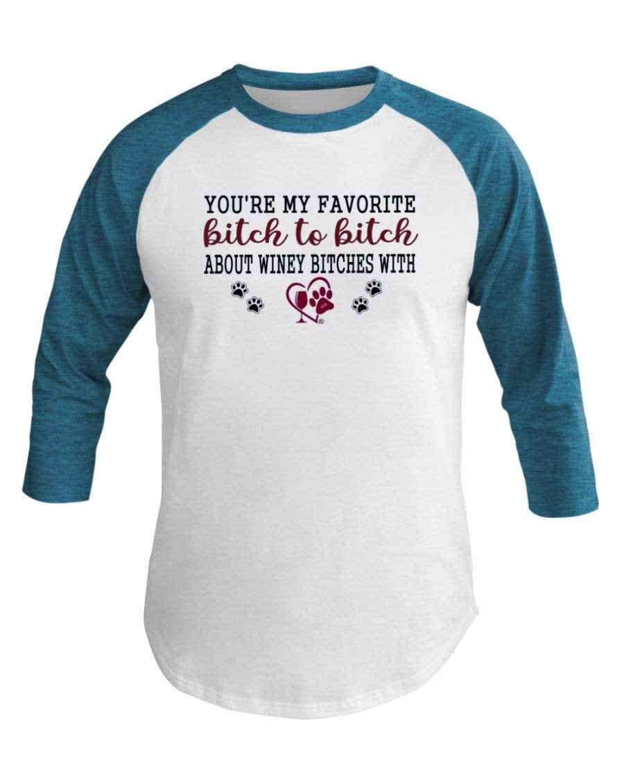 Shirts Wht/Neo Htr Blu / XS Winey Bitches Co Ultra "Favorite Bitch to Bitch" 3/4 Sleeve Raglan Shirt WineyBitchesCo