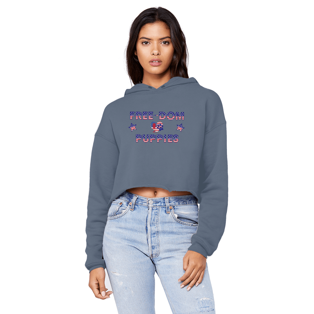 Sweatshirts Airforce Blue / XS WineyBitches.Co Free-Dom Puppies Unisex Cropped Raw Edge Boyfriend Hoodie WineyBitchesCo
