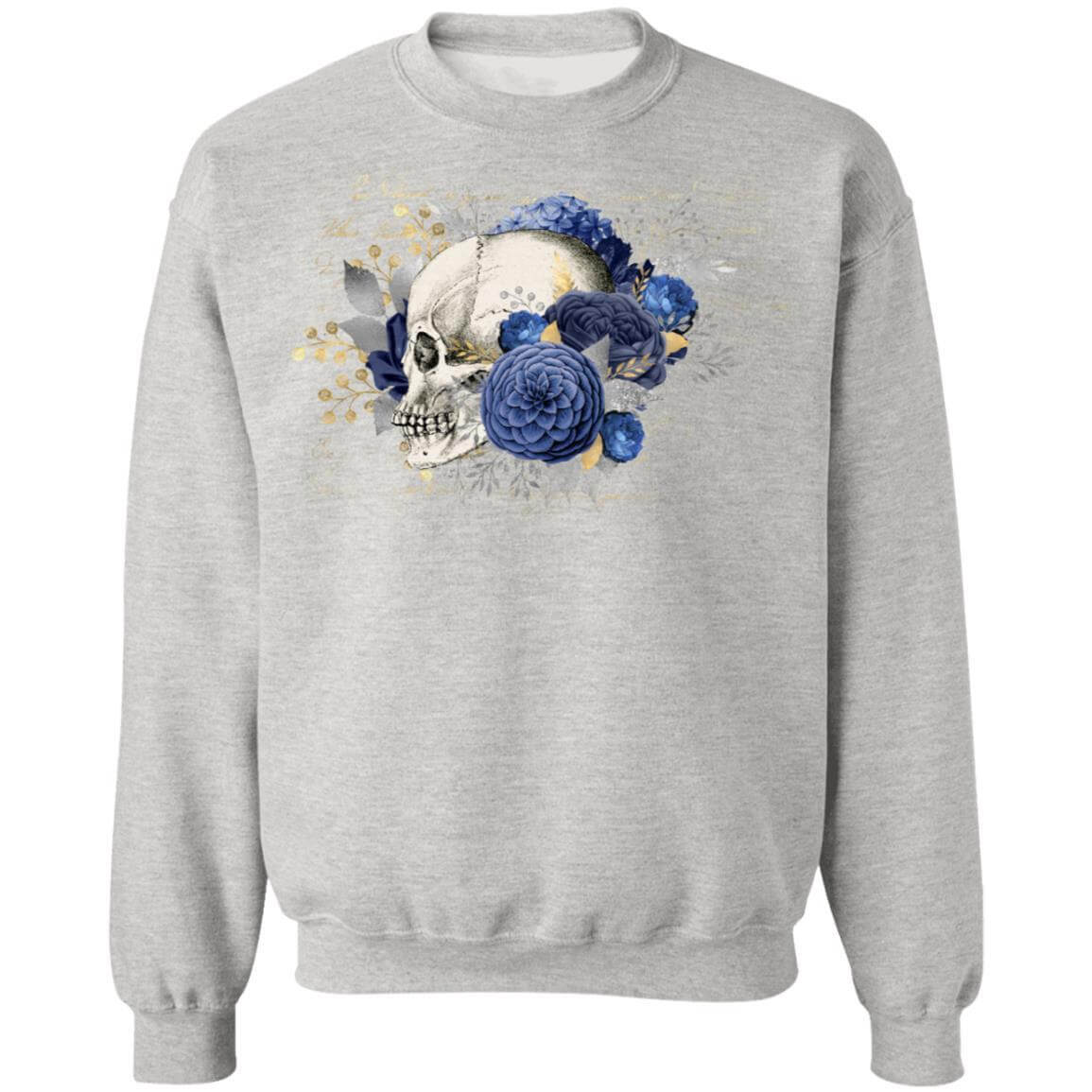 Sweatshirts Ash / S Winey Bitches Co Floral Skull Crewneck Pullover Sweatshirt 8 oz. WineyBitchesCo