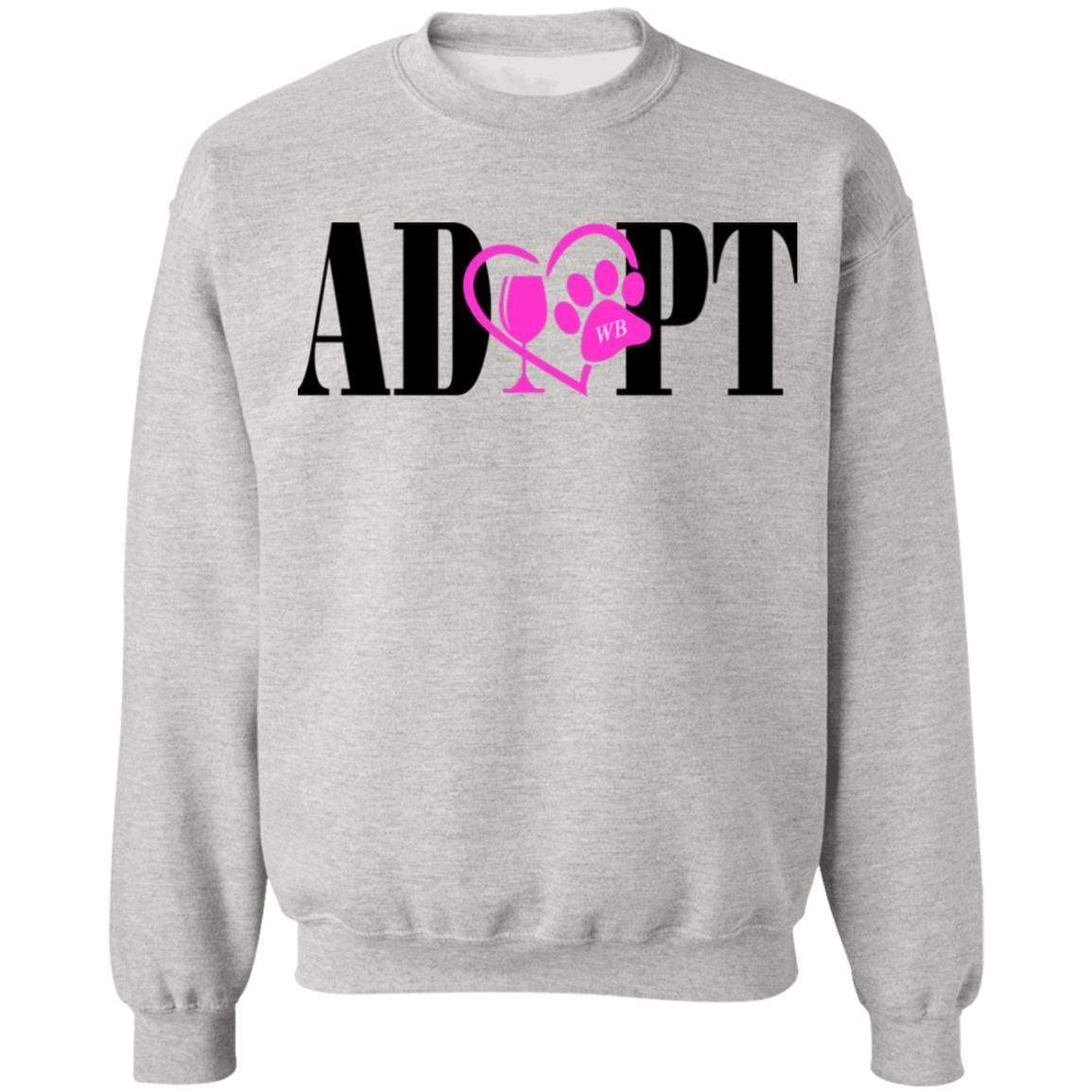 Sweatshirts Ash / S WineyBitches.Co “Adopt” Crewneck Pullover Sweatshirt 8 oz.- Pink Heart- Blk Lettering WineyBitchesCo