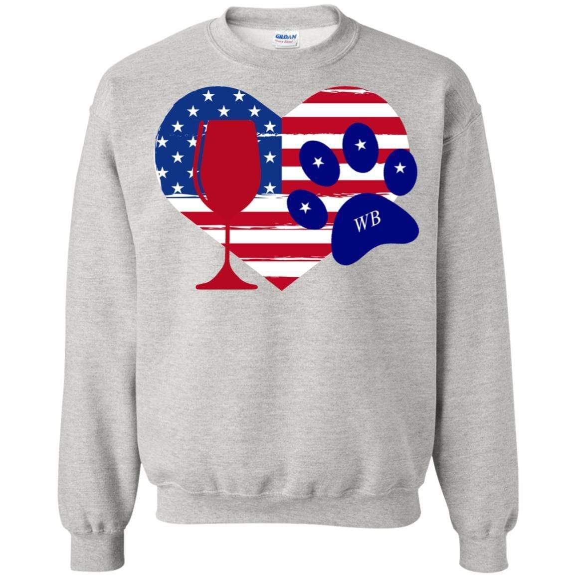 Sweatshirts Ash / S WineyBitches.Co American Wine Paw Heart Crewneck Pullover Sweatshirt 8 oz. WineyBitchesCo