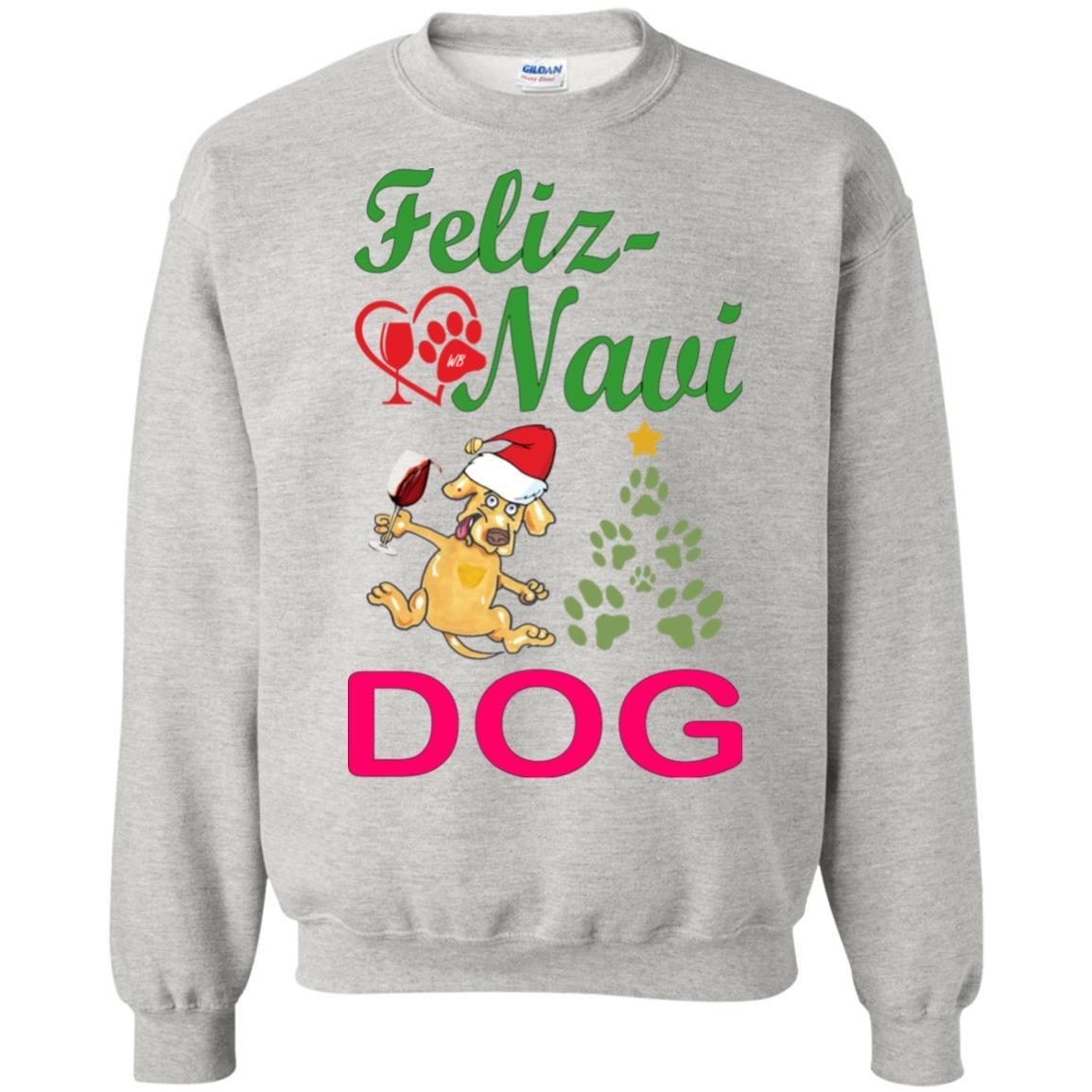Sweatshirts Ash / S WineyBitches.co Feliz Navi Dog Crewneck Pullover Sweatshirt 8 oz.-Grn-Red WineyBitchesCo