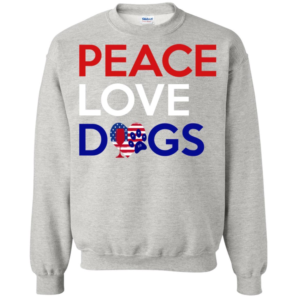 Sweatshirts Ash / S WineyBitches.Co Peace Love Dogs Crewneck Pullover Sweatshirt 8 oz. WineyBitchesCo