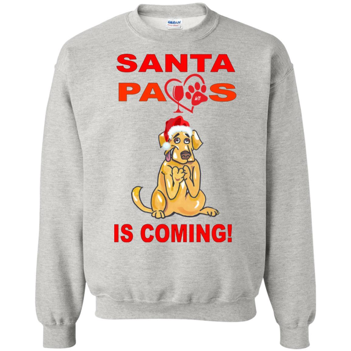 Sweatshirts Ash / S WineyBitches.co "Santa Paws Is Coming" Crewneck Pullover Sweatshirt 8 oz. WineyBitchesCo