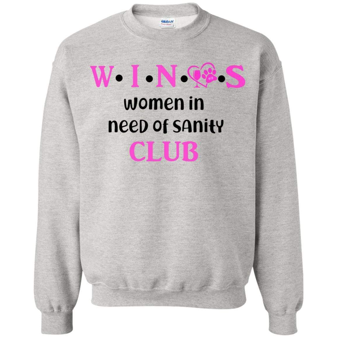 Sweatshirts Ash / S WineyBitches.Co WINOS Club Crewneck Pullover Sweatshirt 8 oz. (Pink Lettering) WineyBitchesCo