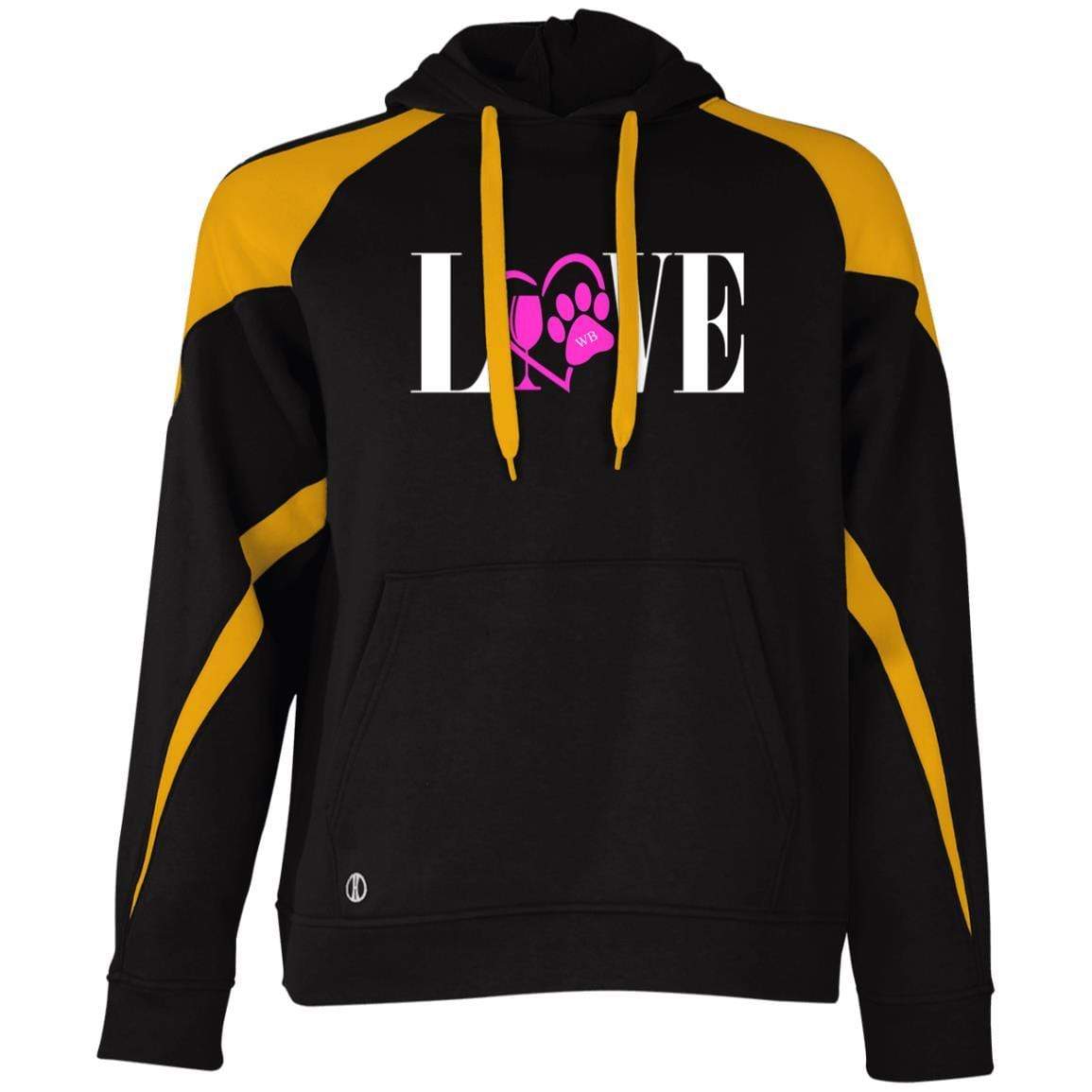 Sweatshirts Black/Light Gold / S WineyBitches.co "Love Paw" Collection -Wht Lettering Holloway Colorblock Hoodie WineyBitchesCo