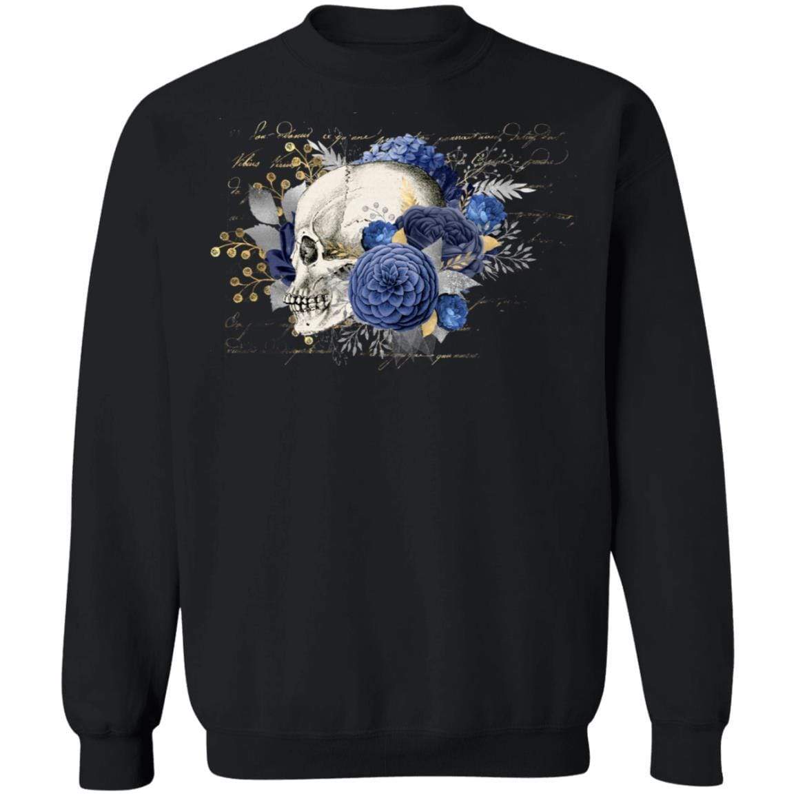 Sweatshirts Black / S Winey Bitches Co Floral Skull Crewneck Pullover Sweatshirt 8 oz. WineyBitchesCo