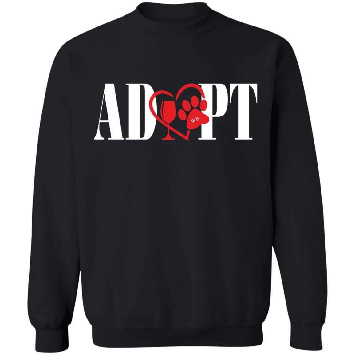 Sweatshirts Black / S WineyBitches.Co “Adopt” Crewneck Pullover Sweatshirt 8 oz.-Red Heart-Wht Lettering WineyBitchesCo