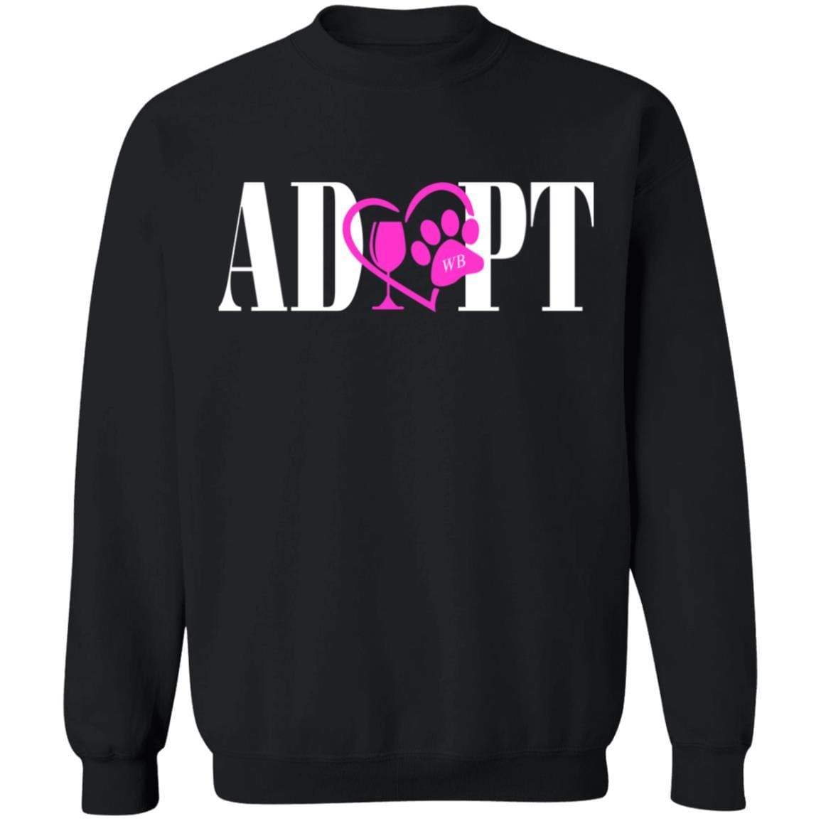 Sweatshirts Black / S WineyBitches.Co “Adopt” Gildan Crewneck Pullover Sweatshirt 8 oz.-Pink Heart-Wht Lettering WineyBitchesCo