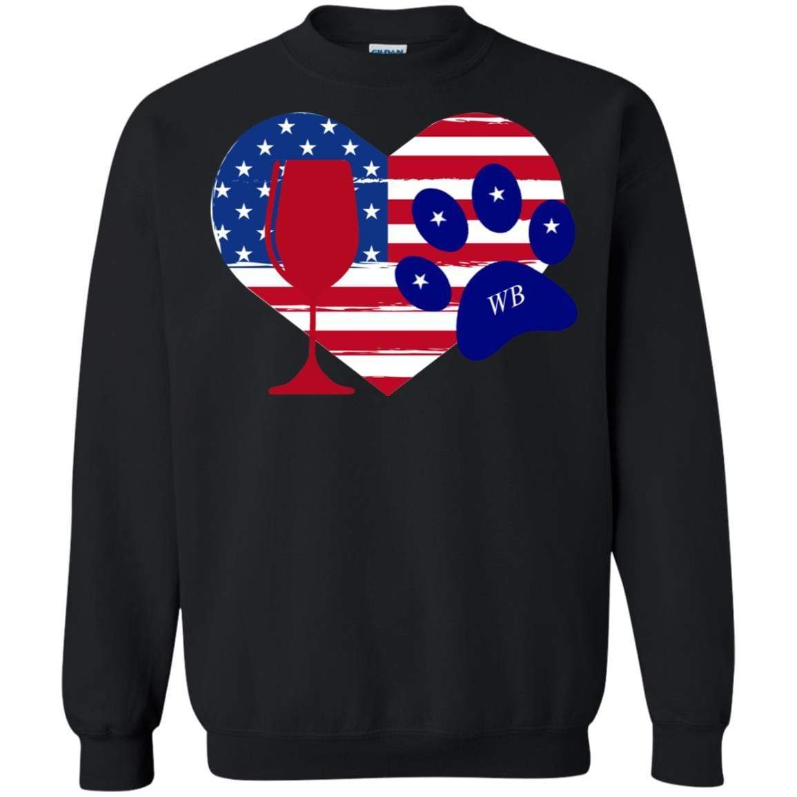 Sweatshirts Black / S WineyBitches.Co American Wine Paw Heart Crewneck Pullover Sweatshirt 8 oz. WineyBitchesCo