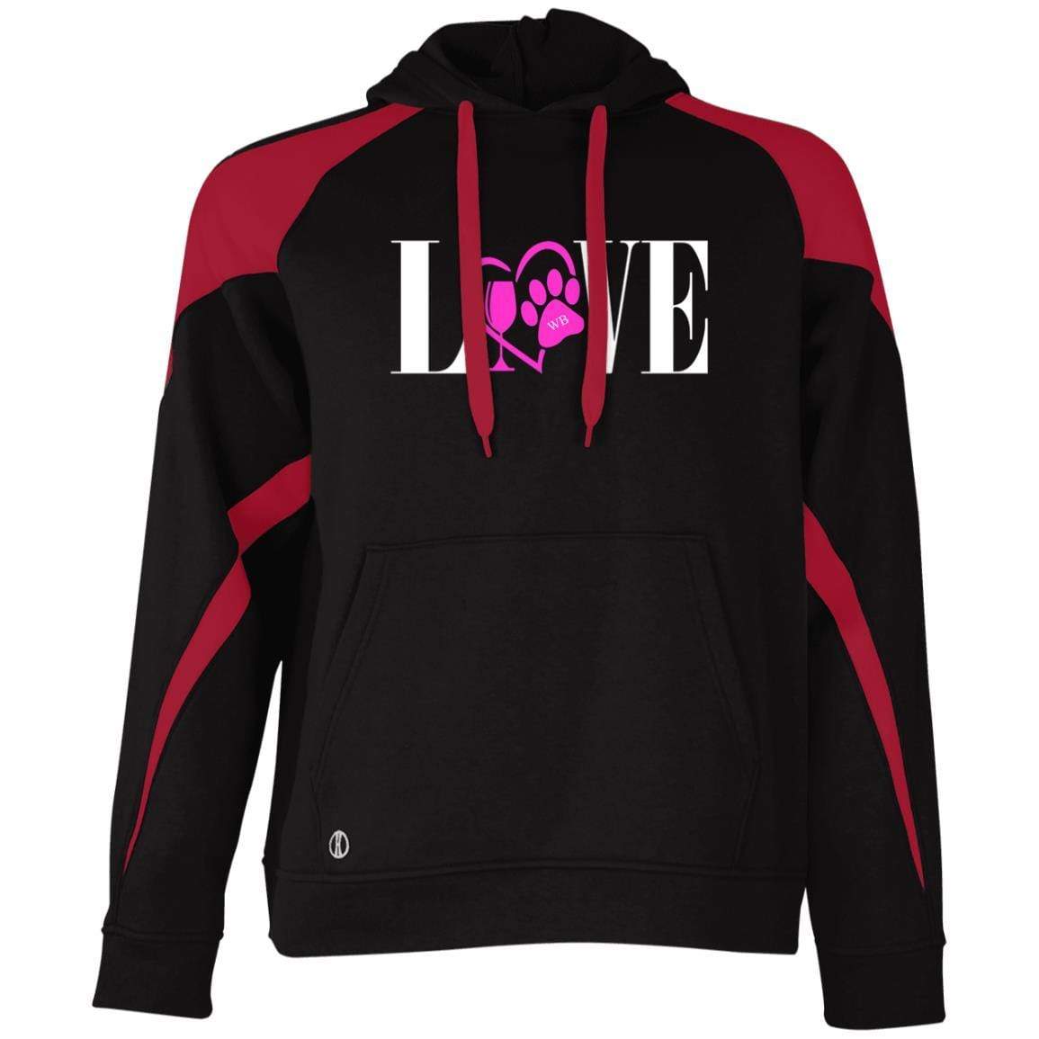Sweatshirts Black/Scarlet / S WineyBitches.co "Love Paw" Collection -Wht Lettering Holloway Colorblock Hoodie WineyBitchesCo