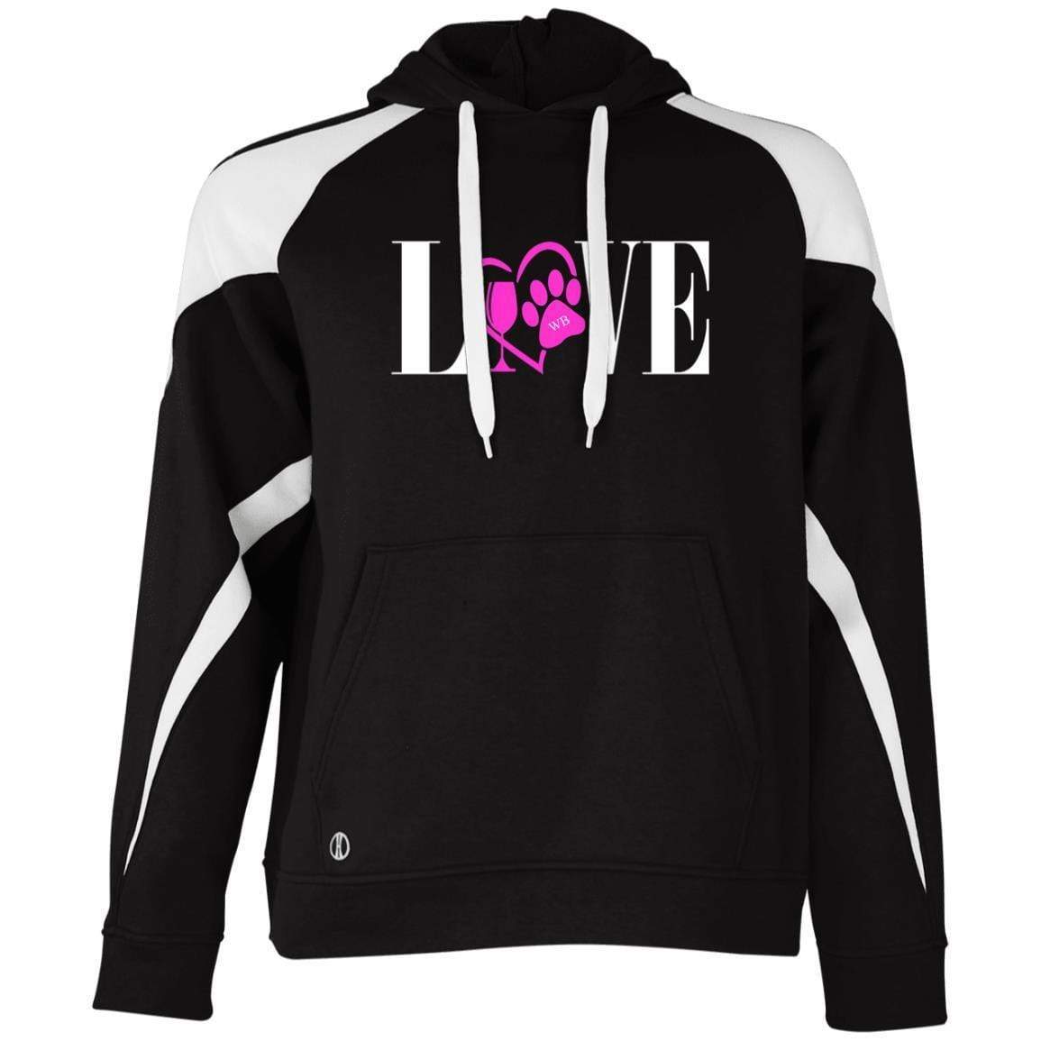Sweatshirts Black/White / S WineyBitches.co "Love Paw" Collection -Wht Lettering Holloway Colorblock Hoodie WineyBitchesCo