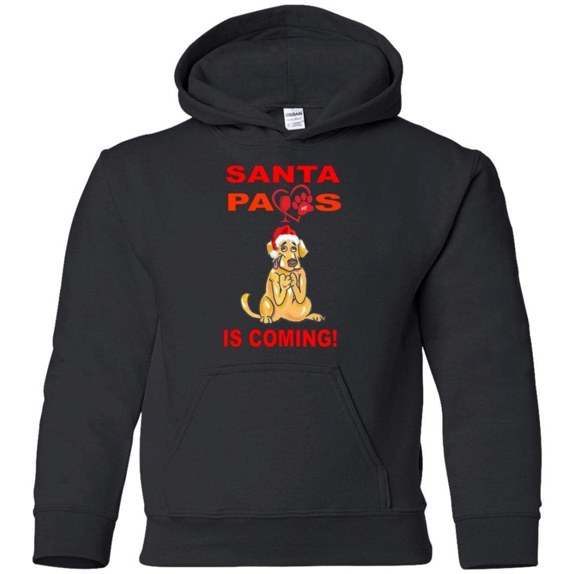 Sweatshirts Black / YS WineyBitches.co Santa Paws Is Coming Youth Pullover Hoodie WineyBitchesCo
