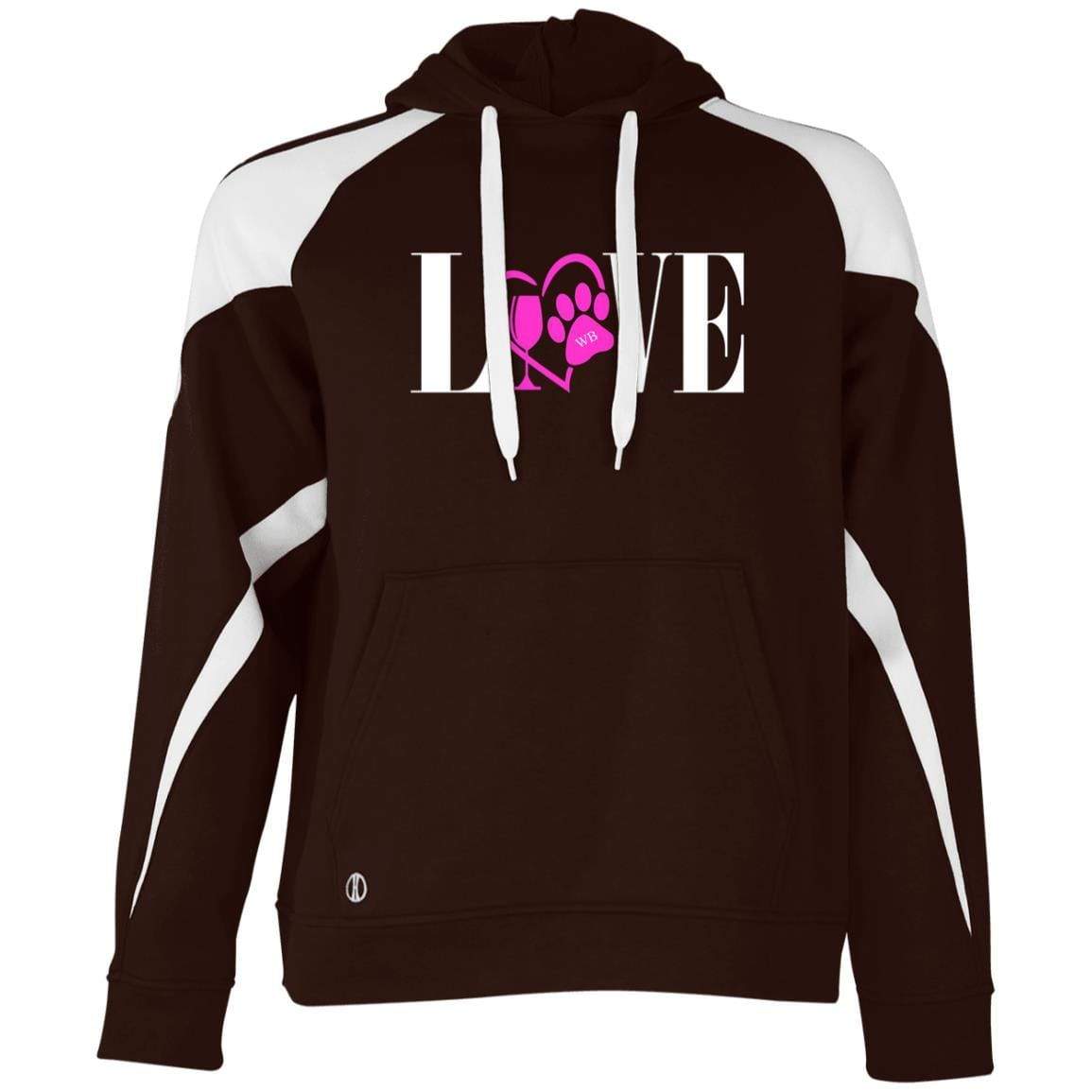 Sweatshirts Brown/White / S WineyBitches.co "Love Paw" Collection -Wht Lettering Holloway Colorblock Hoodie WineyBitchesCo