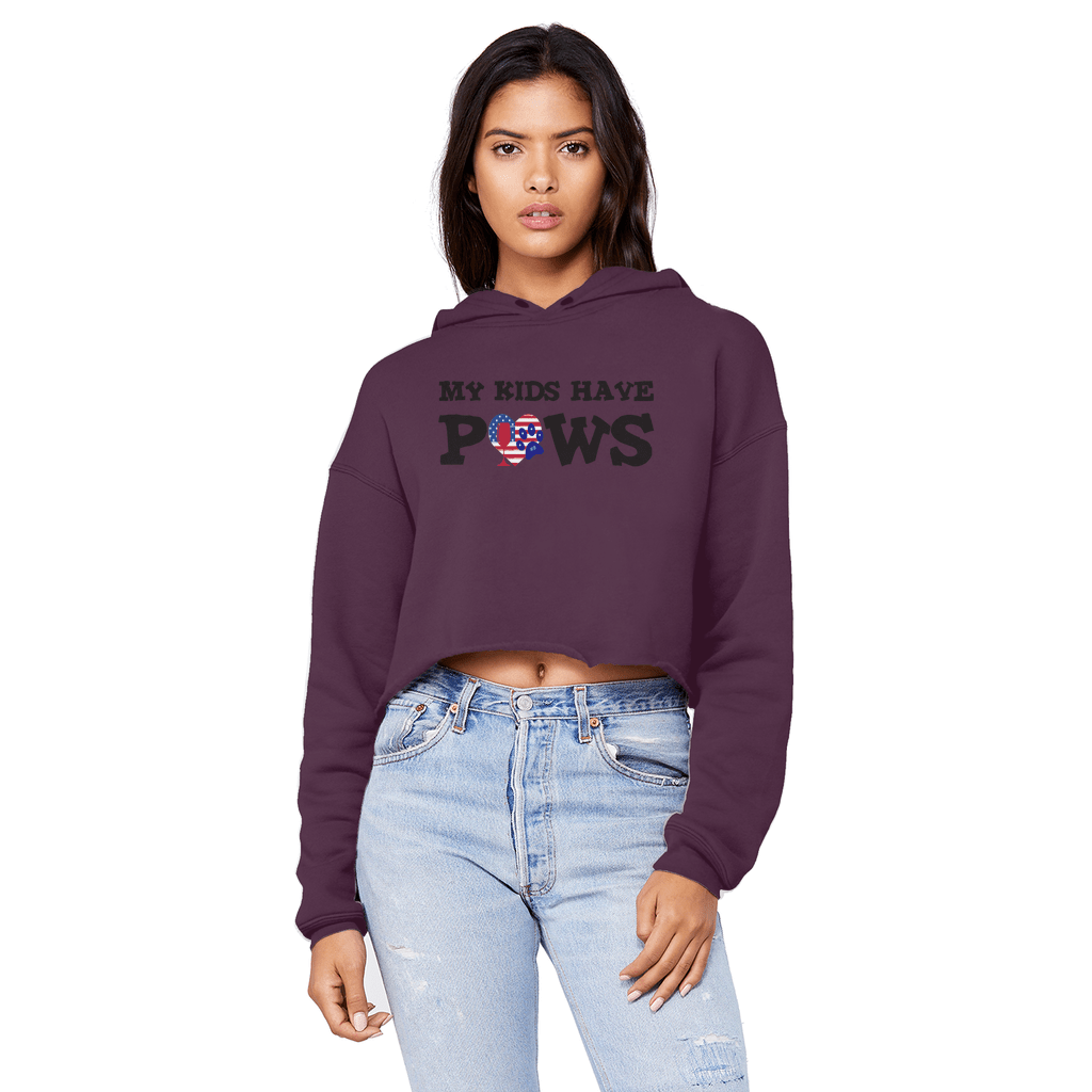 Sweatshirts Burgundy / XS WineyBitches.Co My Kids Have Paws Unisex Cropped Raw Edge Boyfriend Hoodie WineyBitchesCo