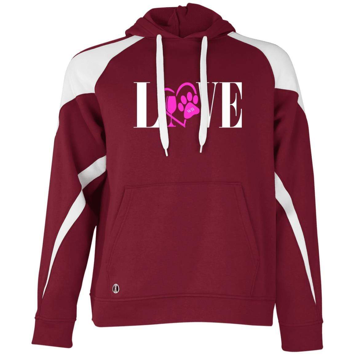 Sweatshirts Cardinal/White / S WineyBitches.co "Love Paw" Collection -Wht Lettering Holloway Colorblock Hoodie WineyBitchesCo