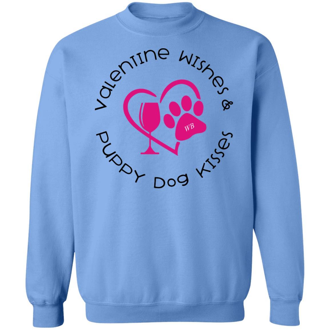 Sweatshirts Carolina Blue / S Winey Bitches Co Crewneck 'Valentine Wishes and Puppy Dog Kisses" (Heart) Pullover Sweatshirt 8 oz. WineyBitchesCo