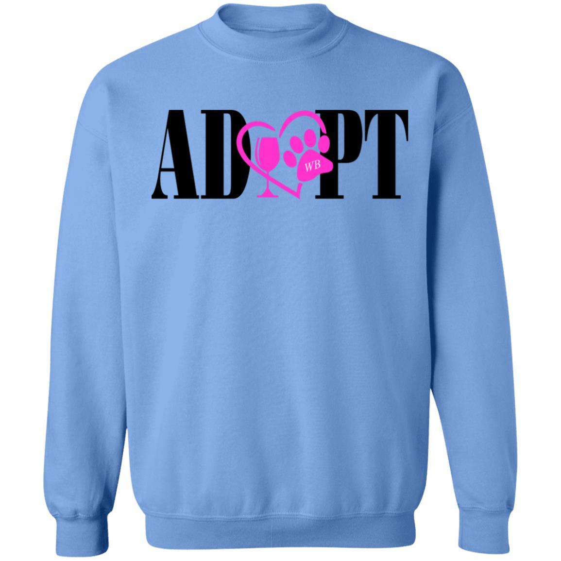 Sweatshirts Carolina Blue / S WineyBitches.Co “Adopt” Crewneck Pullover Sweatshirt 8 oz.- Pink Heart- Blk Lettering WineyBitchesCo