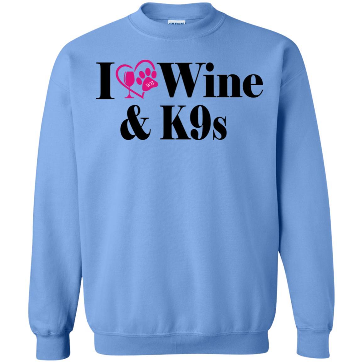 Sweatshirts Carolina Blue / S WineyBitches.Co "I Love Wine and K9s" Crewneck Pullover Sweatshirt 8 oz. WineyBitchesCo
