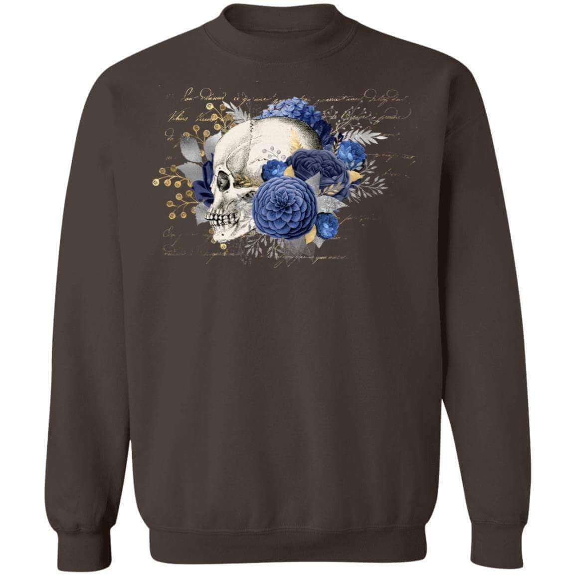 Sweatshirts Dark Chocolate / S Winey Bitches Co Floral Skull Crewneck Pullover Sweatshirt 8 oz. WineyBitchesCo