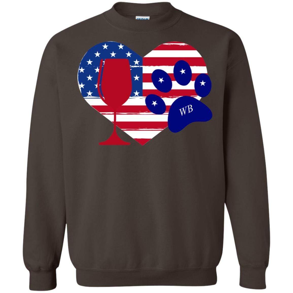 Sweatshirts Dark Chocolate / S WineyBitches.Co American Wine Paw Heart Crewneck Pullover Sweatshirt 8 oz. WineyBitchesCo