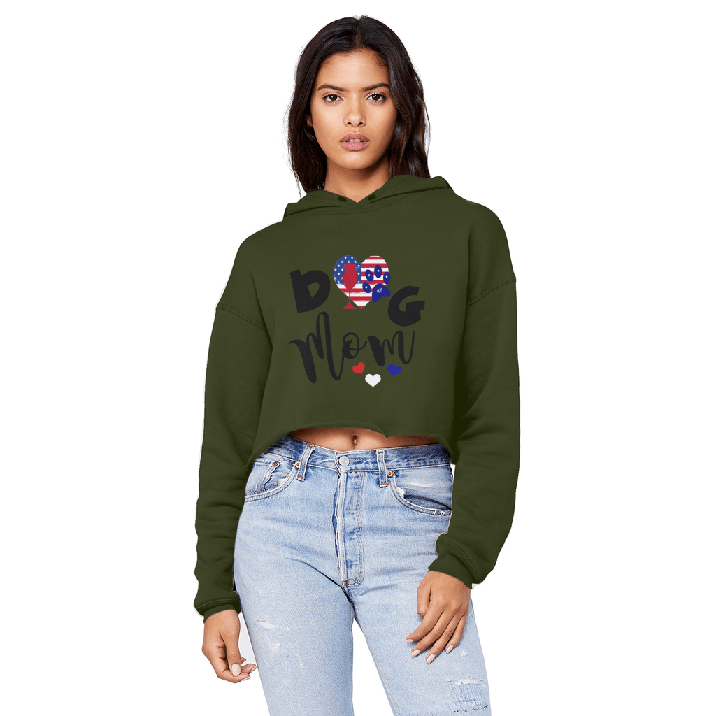 Sweatshirts Dark Green / XS WineyBitches.Co American Dog Mom Unisex Cropped Raw Edge Boyfriend Hoodie WineyBitchesCo