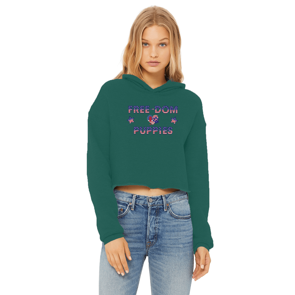 Sweatshirts Dark Green / XS WineyBitches.Co Free-Dom Puppies Ladies Cropped Raw Edge Hoodie WineyBitchesCo
