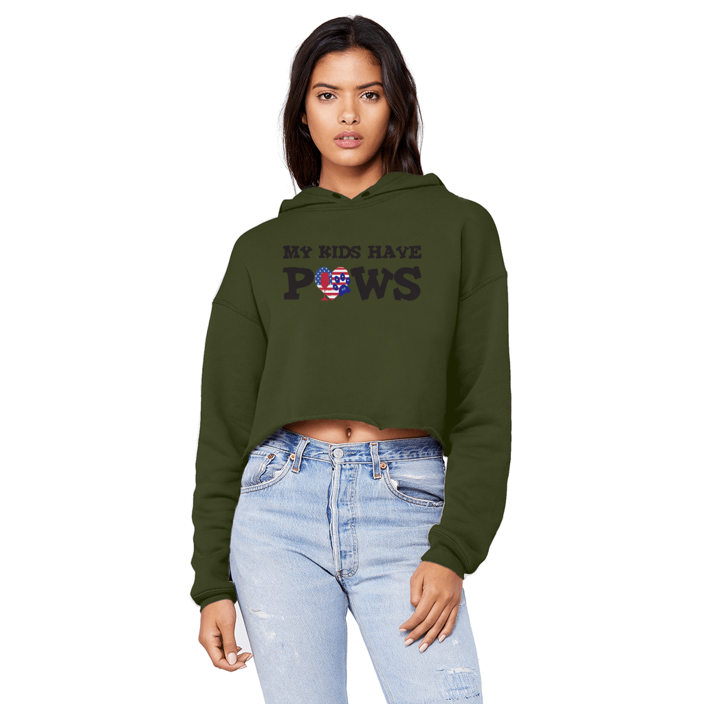 Sweatshirts Dark Green / XS WineyBitches.Co My Kids Have Paws Unisex Cropped Raw Edge Boyfriend Hoodie WineyBitchesCo