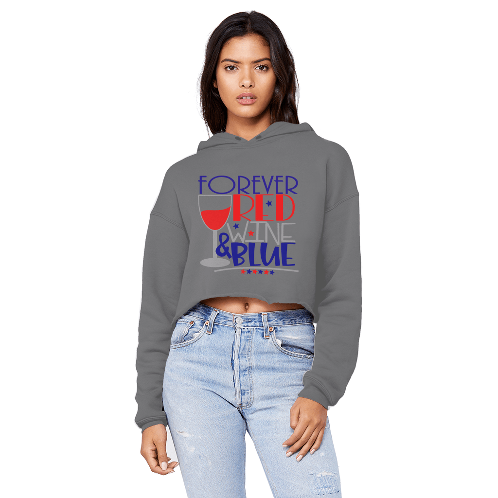 Sweatshirts Dark Grey / XS WineyBitches.Co Forever Red Wine Blue Unisex Cropped Raw Edge Boyfriend Hoodie WineyBitchesCo