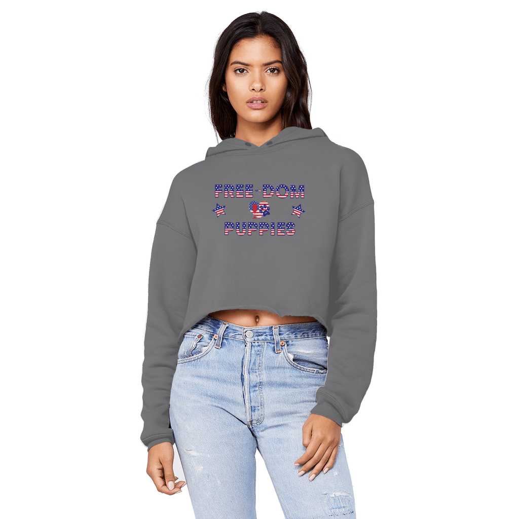 Sweatshirts Dark Grey / XS WineyBitches.Co Free-Dom Puppies Unisex Cropped Raw Edge Boyfriend Hoodie WineyBitchesCo