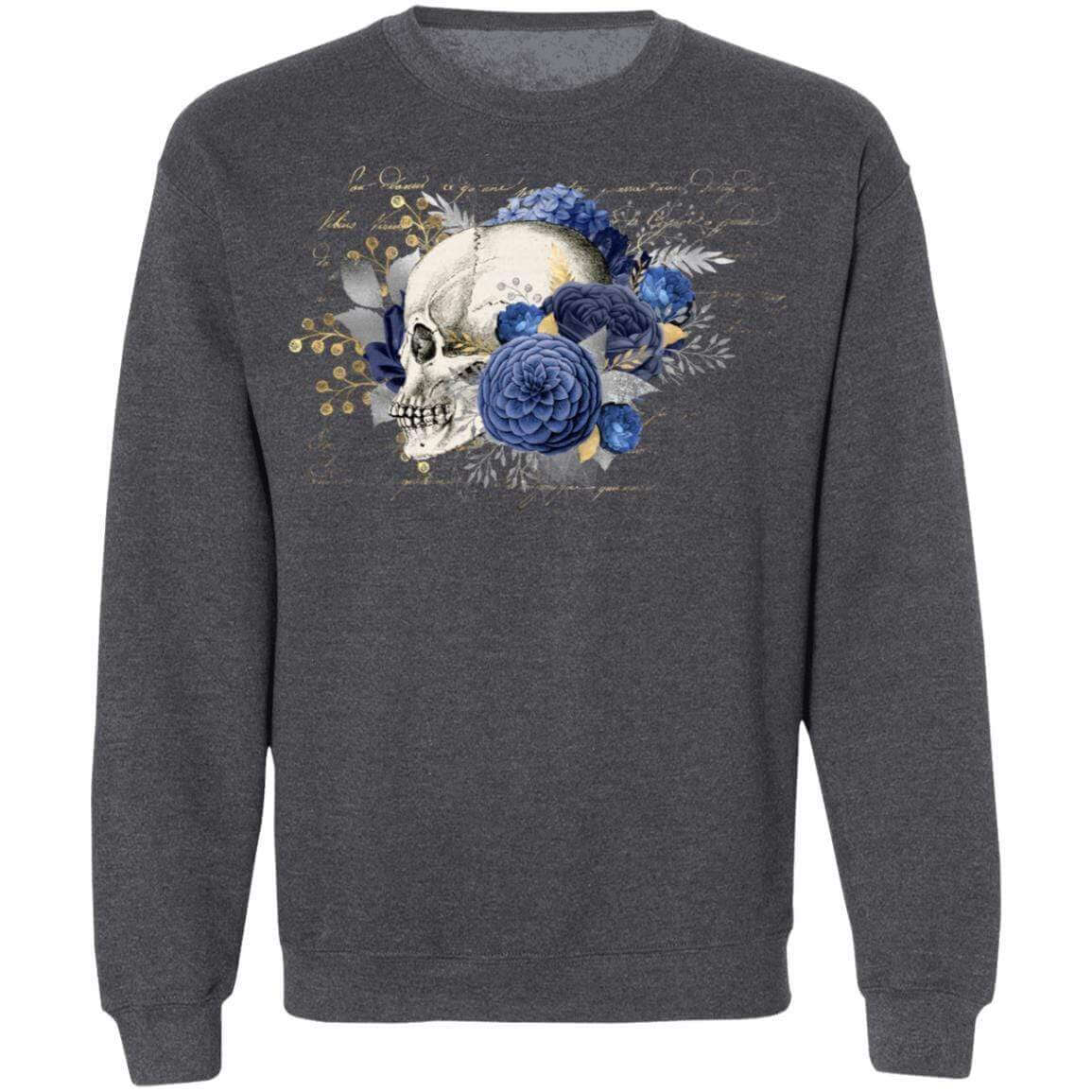 Sweatshirts Dark Heather / S Winey Bitches Co Floral Skull Crewneck Pullover Sweatshirt 8 oz. WineyBitchesCo