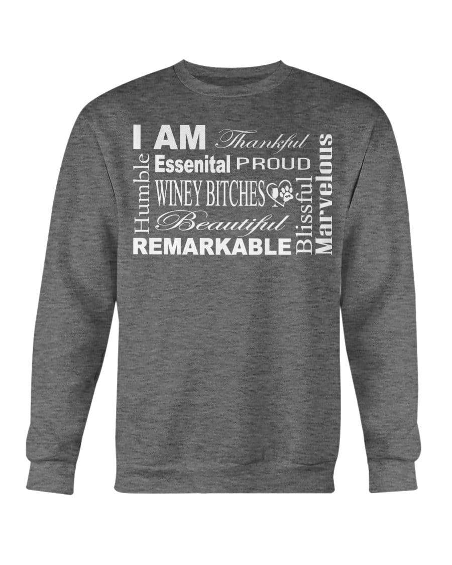Sweatshirts Dark Heather / S Winey Bitches Co "I Am Essential" White Letters-Sweatshirt - Crew WineyBitchesCo