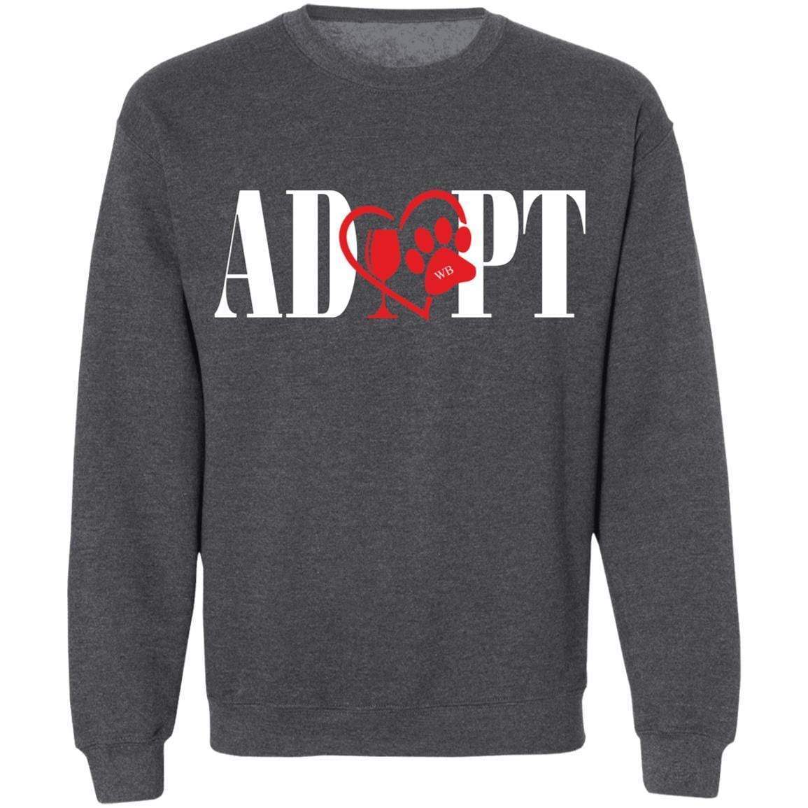 Sweatshirts Dark Heather / S WineyBitches.Co “Adopt” Crewneck Pullover Sweatshirt 8 oz.-Red Heart-Wht Lettering WineyBitchesCo