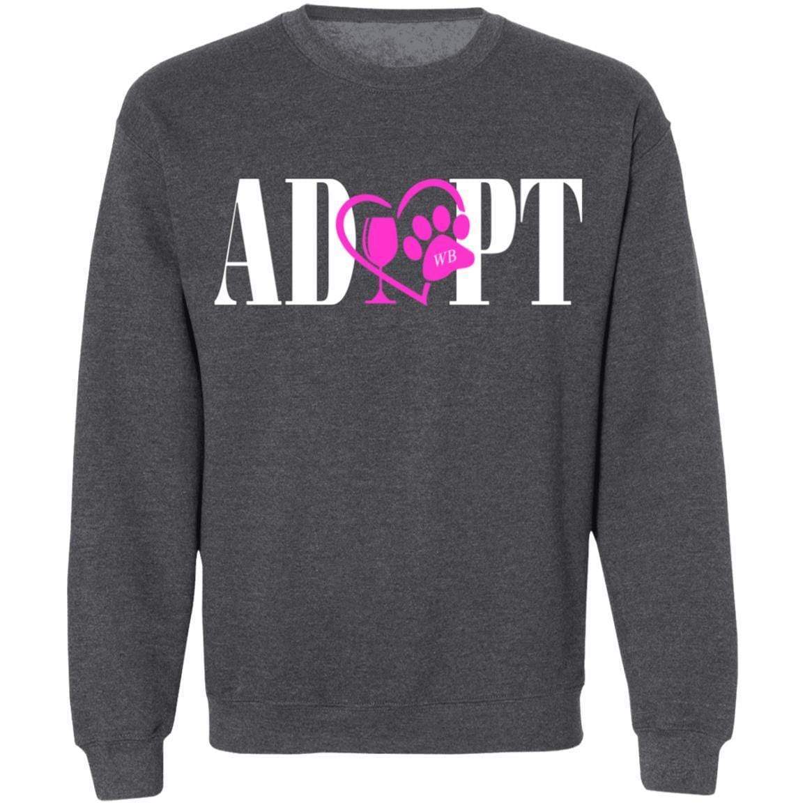 Sweatshirts Dark Heather / S WineyBitches.Co “Adopt” Gildan Crewneck Pullover Sweatshirt 8 oz.-Pink Heart-Wht Lettering WineyBitchesCo