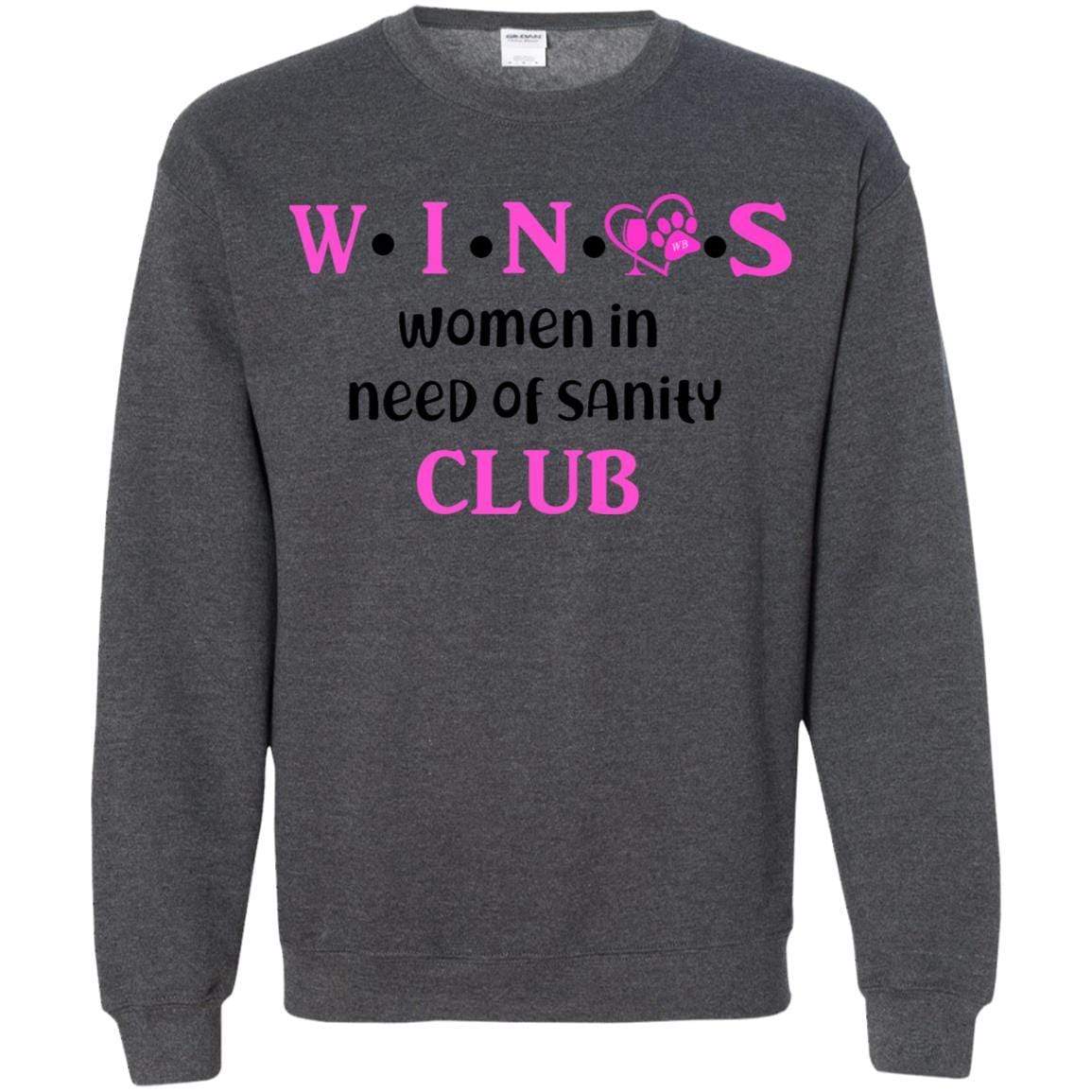 Sweatshirts Dark Heather / S WineyBitches.Co WINOS Club Crewneck Pullover Sweatshirt 8 oz. (Pink Lettering) WineyBitchesCo