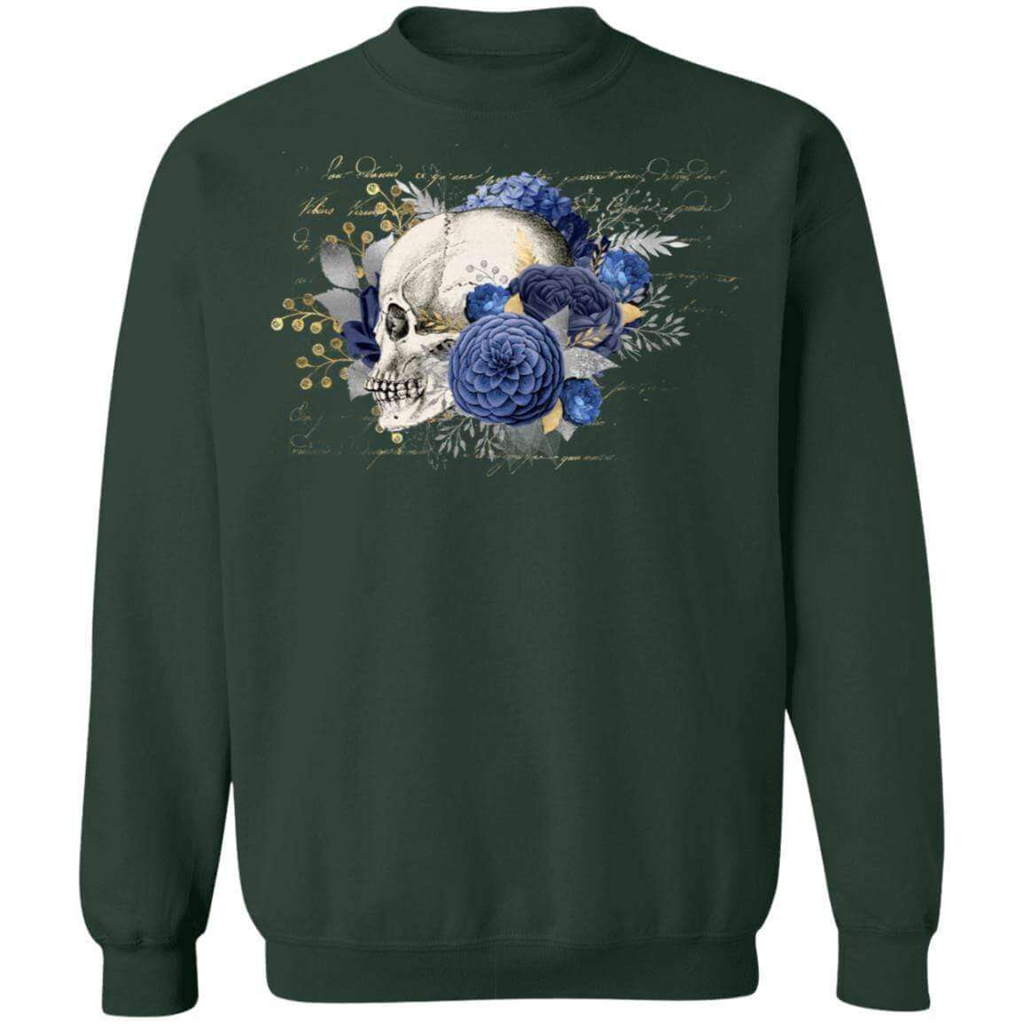 Sweatshirts Forest Green / S Winey Bitches Co Floral Skull Crewneck Pullover Sweatshirt 8 oz. WineyBitchesCo