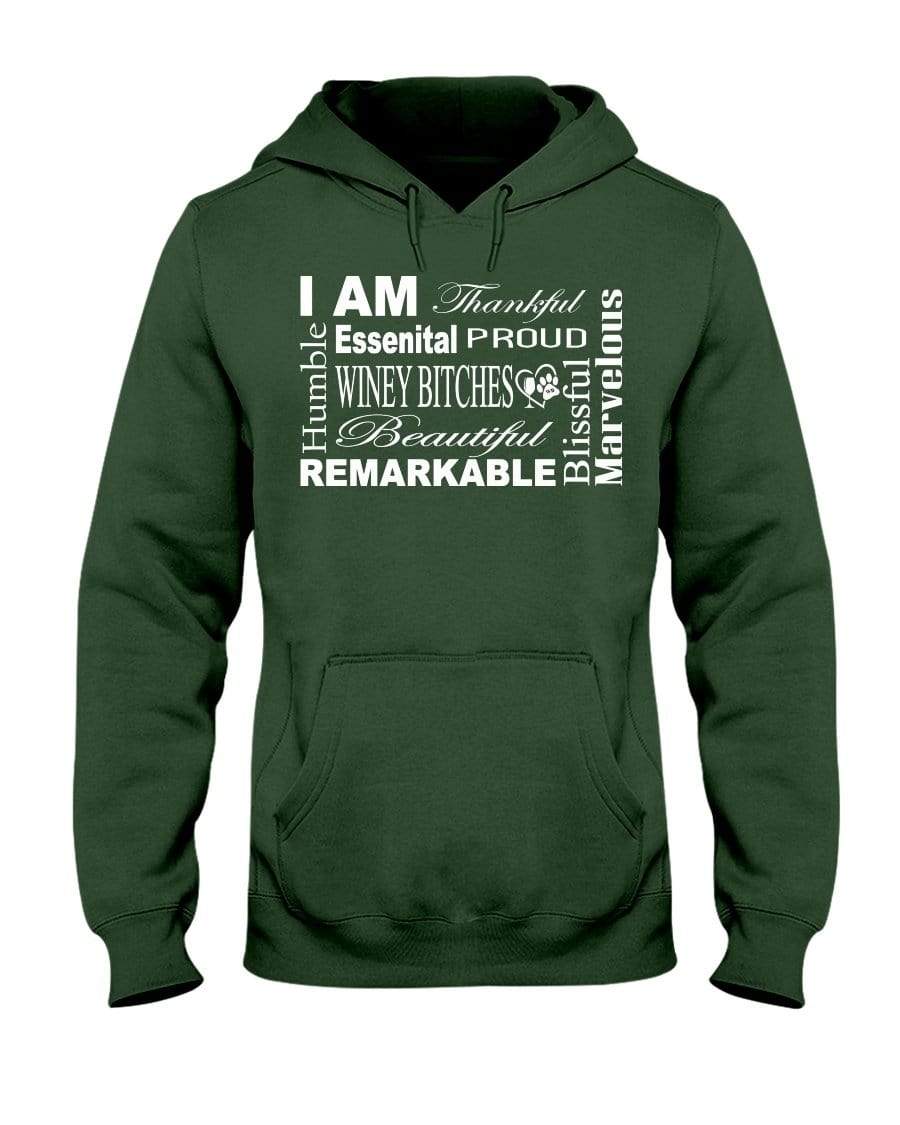 Sweatshirts Forest Green / S Winey Bitches Co "I Am Essential" White Letters- 50/50 Hoodie WineyBitchesCo