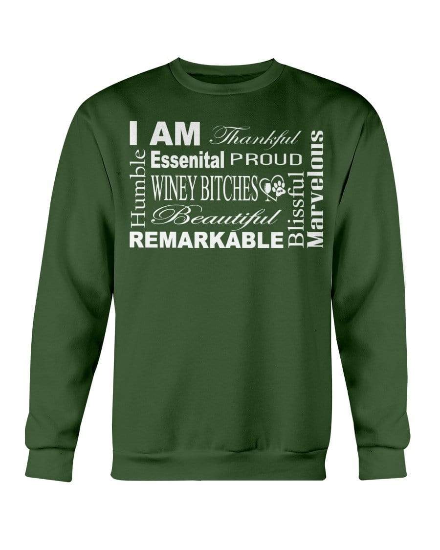 Sweatshirts Forest Green / S Winey Bitches Co "I Am Essential" White Letters-Sweatshirt - Crew WineyBitchesCo