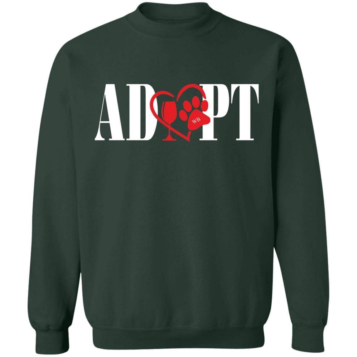 Sweatshirts Forest Green / S WineyBitches.Co “Adopt” Crewneck Pullover Sweatshirt 8 oz.-Red Heart-Wht Lettering WineyBitchesCo