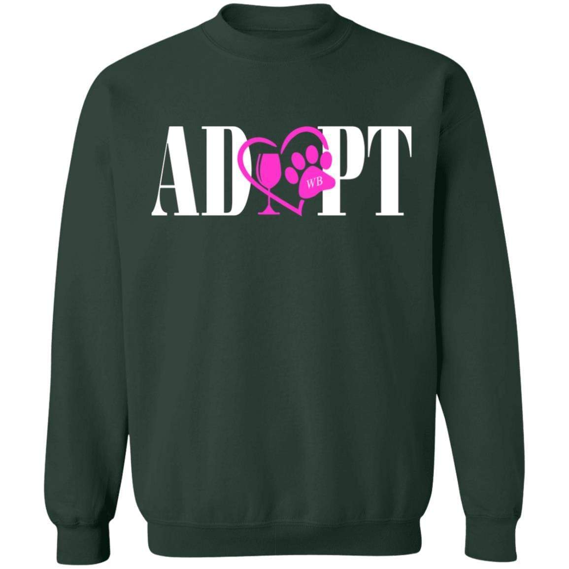 Sweatshirts Forest Green / S WineyBitches.Co “Adopt” Gildan Crewneck Pullover Sweatshirt 8 oz.-Pink Heart-Wht Lettering WineyBitchesCo