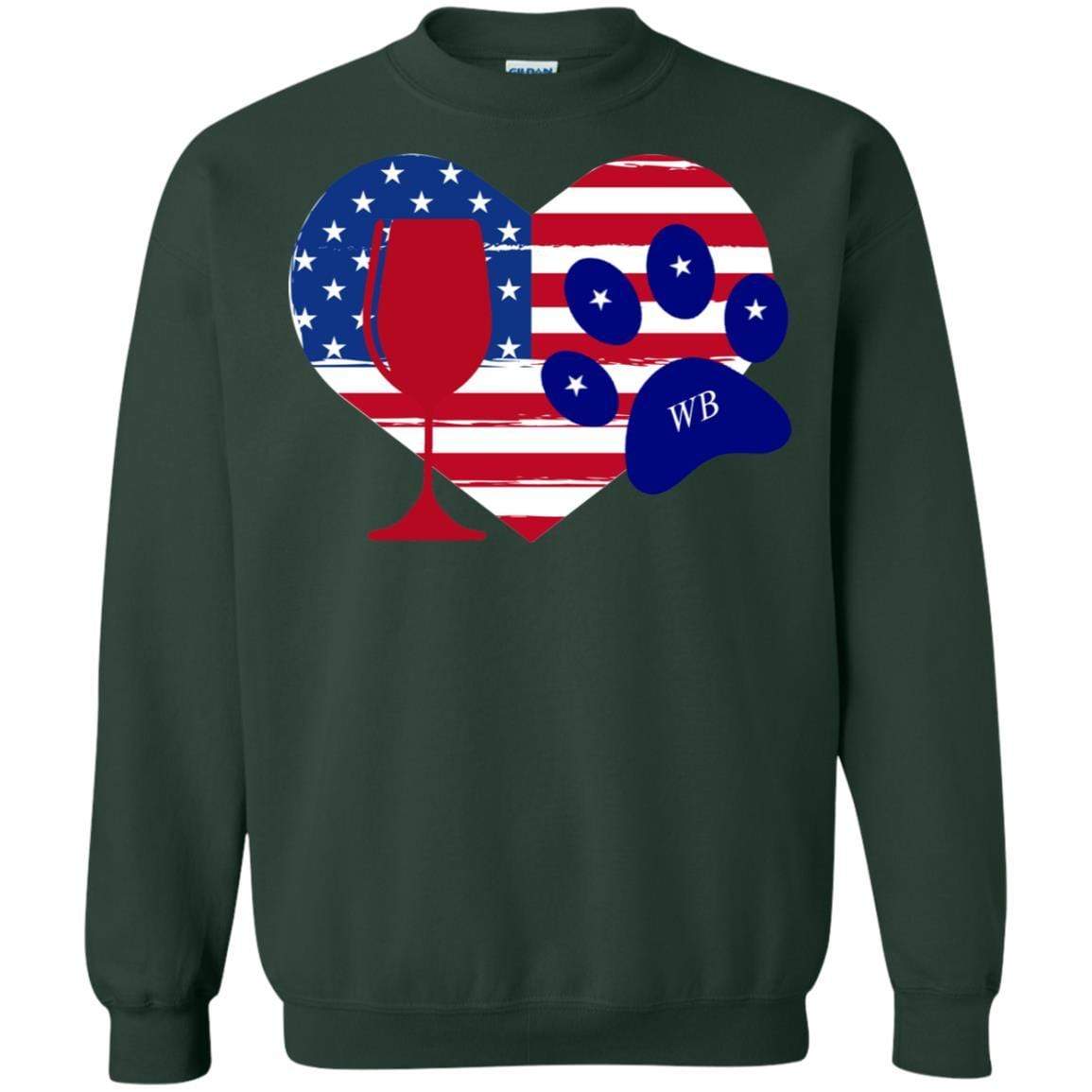 Sweatshirts Forest Green / S WineyBitches.Co American Wine Paw Heart Crewneck Pullover Sweatshirt 8 oz. WineyBitchesCo