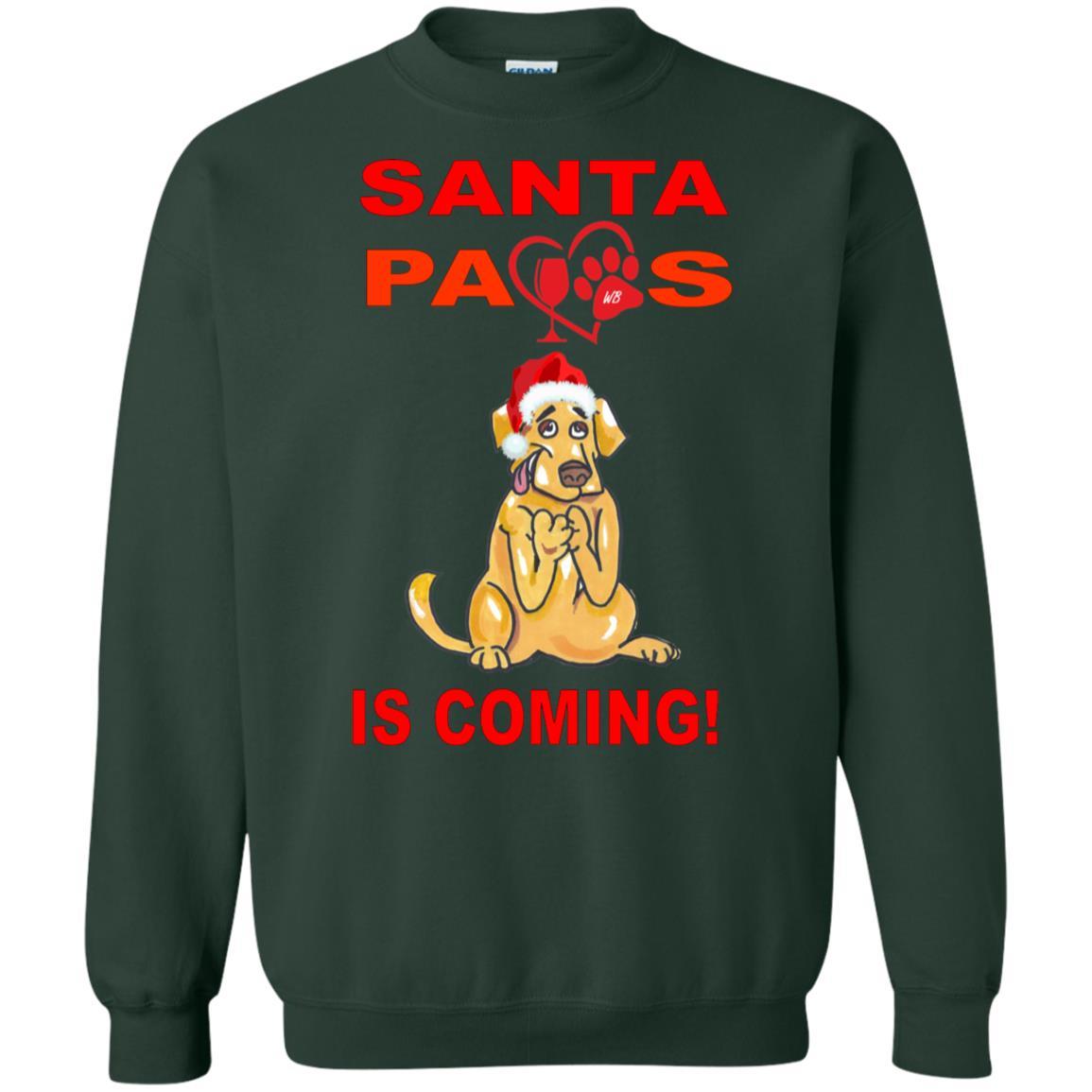 Sweatshirts Forest Green / S WineyBitches.co "Santa Paws Is Coming" Crewneck Pullover Sweatshirt 8 oz. WineyBitchesCo