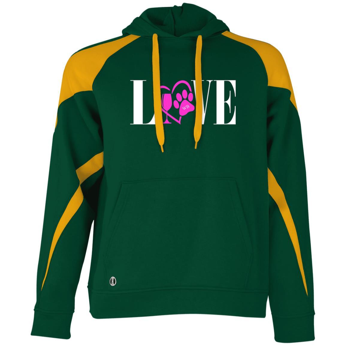 Sweatshirts Forest/Light Gold / S WineyBitches.co "Love Paw" Collection -Wht Lettering Holloway Colorblock Hoodie WineyBitchesCo