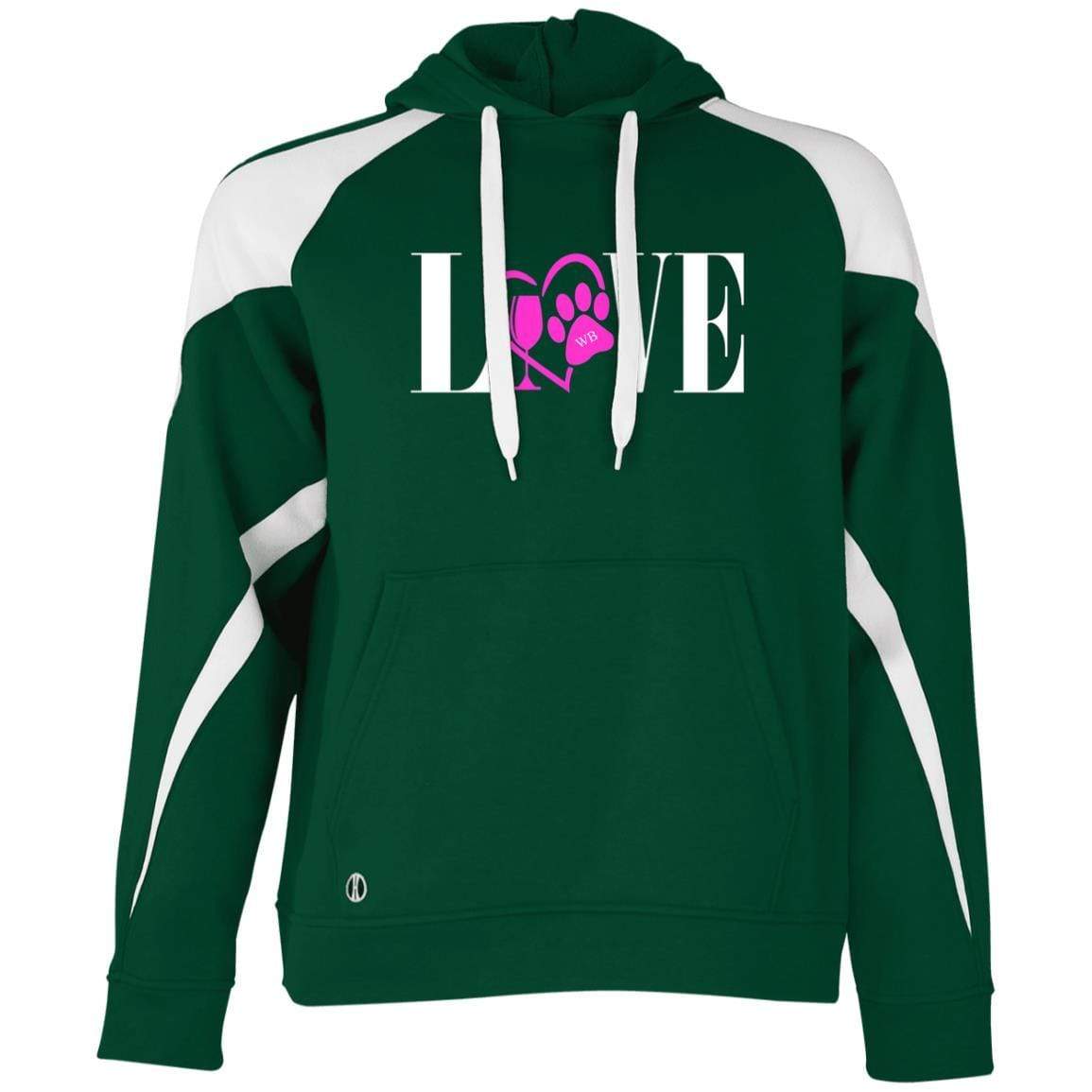 Sweatshirts Forest/White / S WineyBitches.co "Love Paw" Collection -Wht Lettering Holloway Colorblock Hoodie WineyBitchesCo