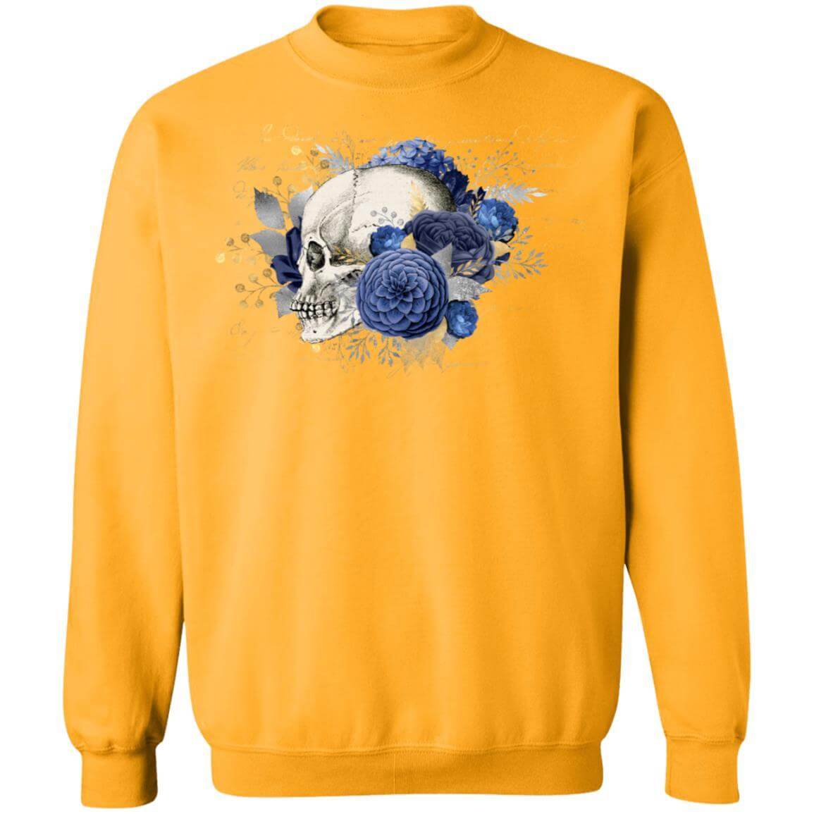 Sweatshirts Gold / S Winey Bitches Co Floral Skull Crewneck Pullover Sweatshirt 8 oz. WineyBitchesCo