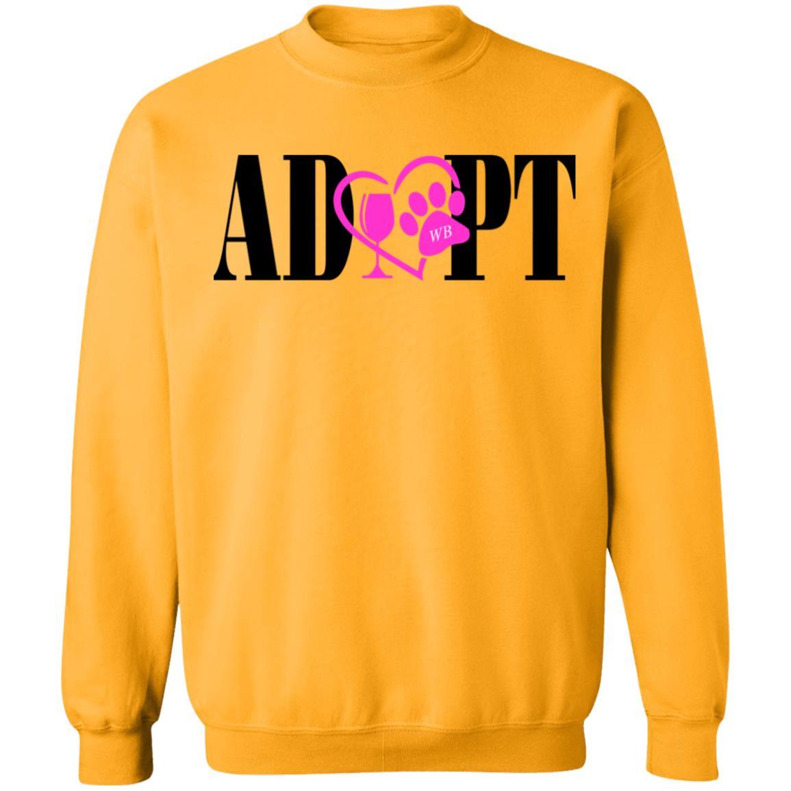 Sweatshirts Gold / S WineyBitches.Co “Adopt” Crewneck Pullover Sweatshirt 8 oz.- Pink Heart- Blk Lettering WineyBitchesCo