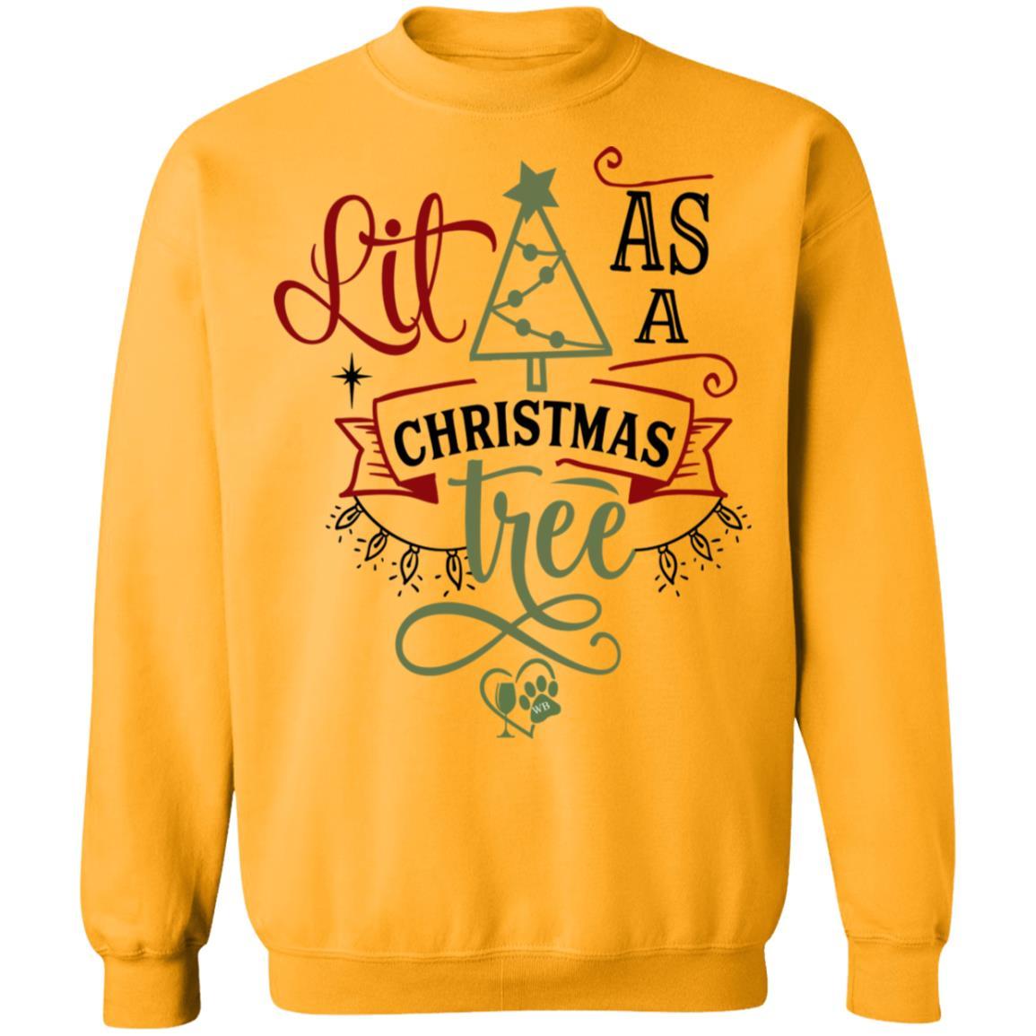 Sweatshirts Gold / S WineyBitches.Co " Lit As A Christmas Tree" Crewneck Pullover Sweatshirt 8 oz. WineyBitchesCo