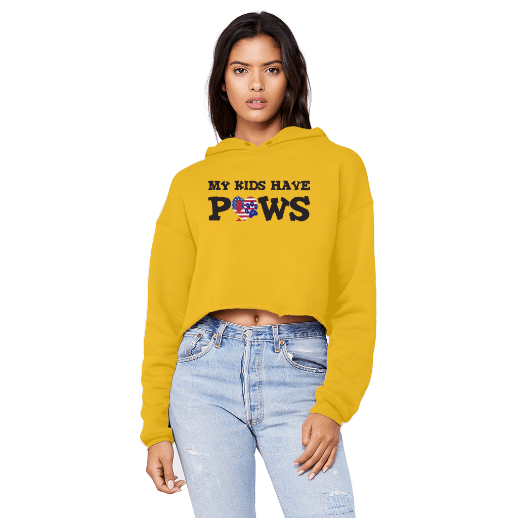 Sweatshirts Gold / XS WineyBitches.Co My Kids Have Paws Unisex Cropped Raw Edge Boyfriend Hoodie WineyBitchesCo