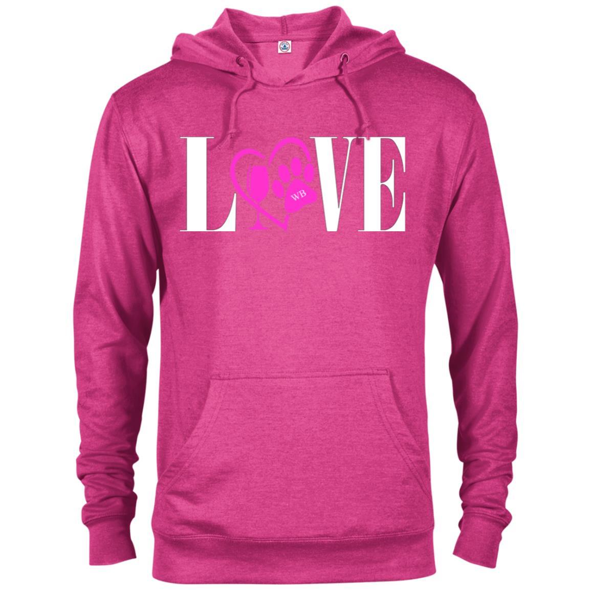 Sweatshirts Heliconia Heather / X-Small WineyBitches.co "Love Paw" Collection -Wht Lettering Delta French Terry Hoodie WineyBitchesCo