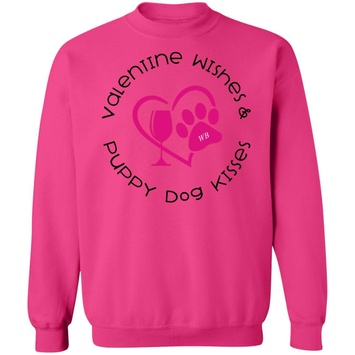 Sweatshirts Heliconia / S Winey Bitches Co Crewneck 'Valentine Wishes and Puppy Dog Kisses" (Heart) Pullover Sweatshirt 8 oz. WineyBitchesCo